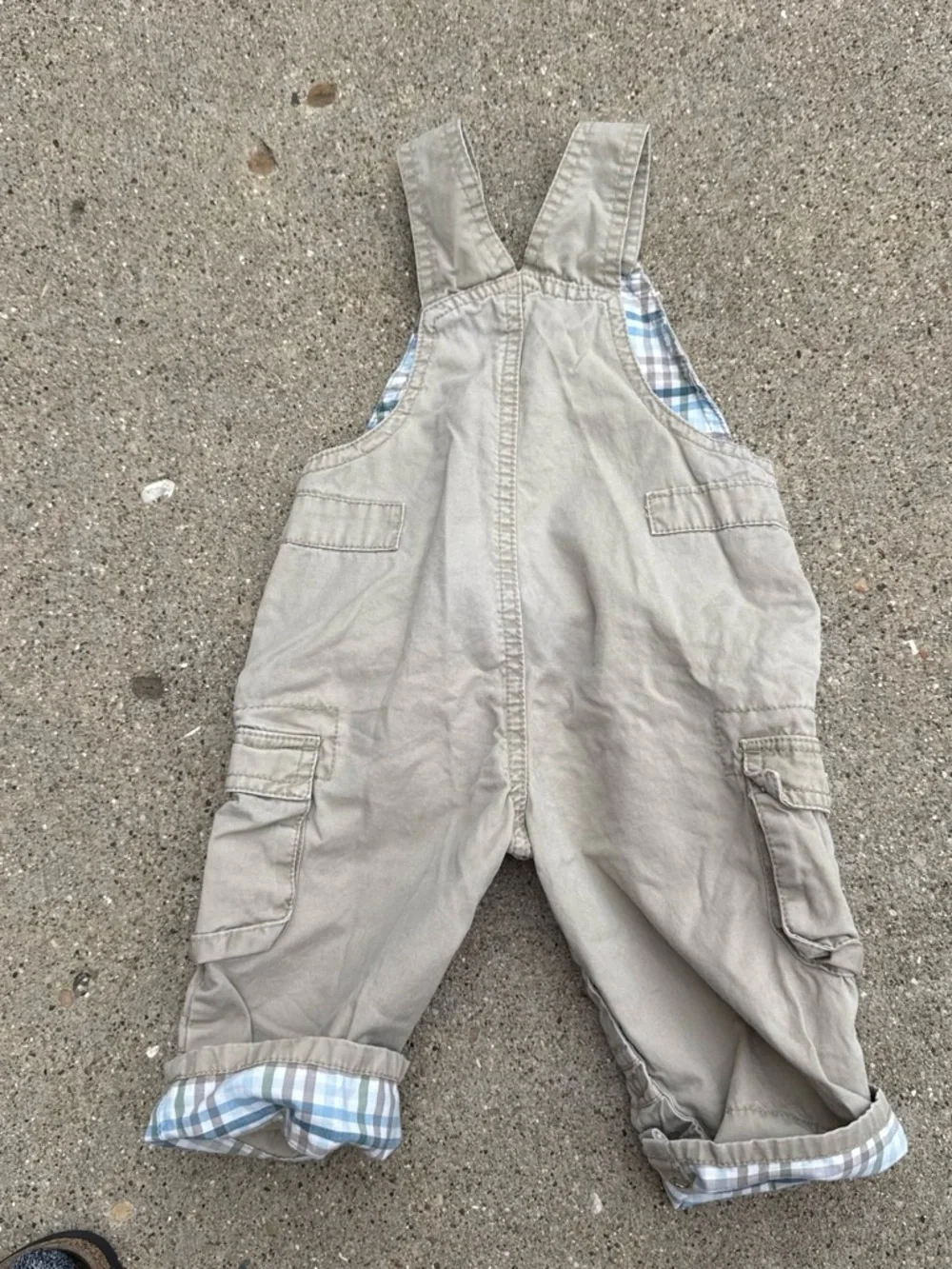 The Children's Place Beige Overalls with Blue Elephant Appliqué